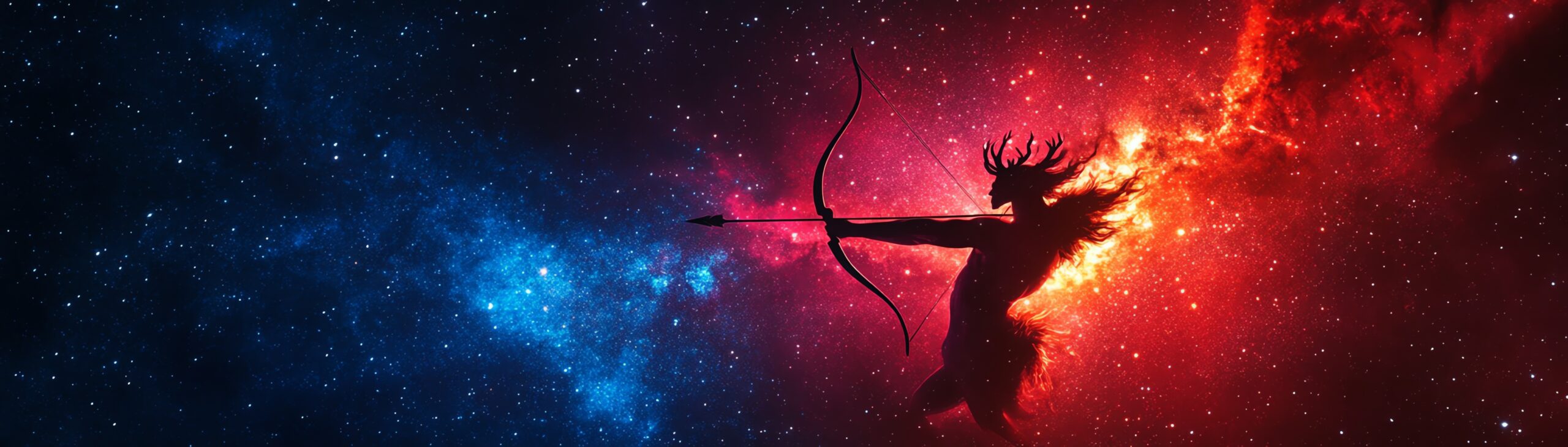 imaginary dragon firing an arrow in a fiery scene shown as hero archetype