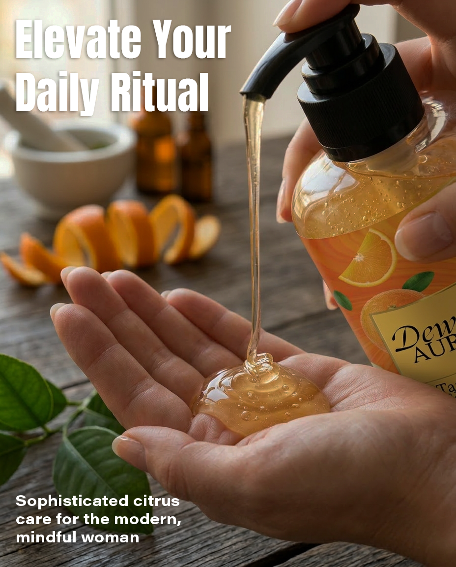 Close-up of a pump bottle dispensing citrus lotion onto a cupped hand as the bold headline reads 'Elevate Your Daily Ritual'.